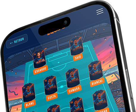 Écran de composition d'équipe dans Ma Belle Équipe, affiché sur un smartphone